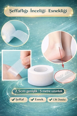 Şeffaf Ayak Vurması Bandı 2,5 Cm X 5 M Esnek Cilt Dostu Flaster