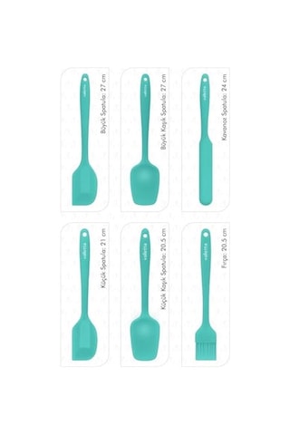 Dayanıklı Yanmaz Yapışmaz Silikon Spatula Seti 6 Parça Turkuaz Genel