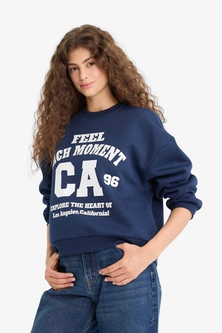 Defacto Regular Fit Bisiklet Yaka Baskılı Sweatshirt E8746ax25wnnv241 Lacivert