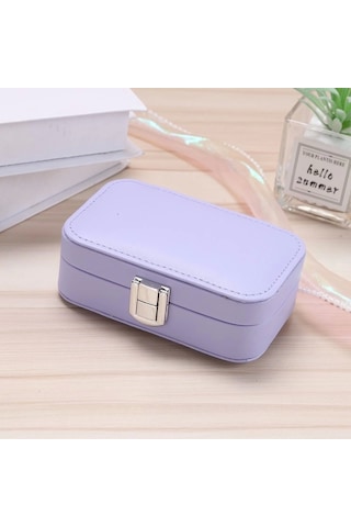 Deri Seyahat Takı Bijuteri Mücevher Kutusu Organizer Düzenleyici 20cm Lila İthal Ürün
