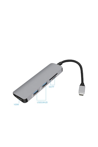 Smartgift 5 Port USB Hub Type-C girişli HDMI Çoklayıcı Adaptör Gri