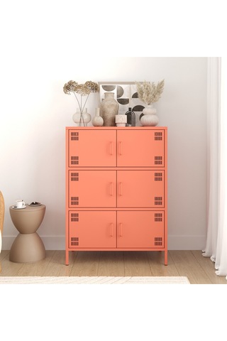 Pera Metal Çok Gözlü Dolap, 6 Kapaklı 80,50 X 40 X 109,50 Cm Pembe