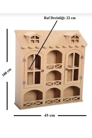 Ahşap Boyanabilir Mdf Dekoratif 2 Kapaklı Ve 3 Raflı Duvar Rafı -