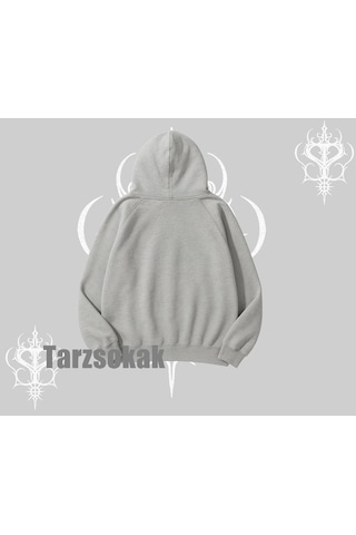 Startmore Kapşonlu Sweatshirt Anime Devils Girl Japanese Style Baskılı Gri