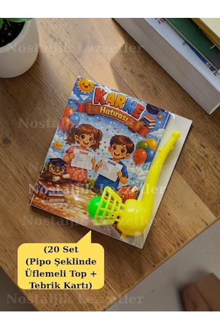 Karne Hediyesi 20 Set Pipo Şeklinde Üflemeli Top Ve Tebrik Kartı