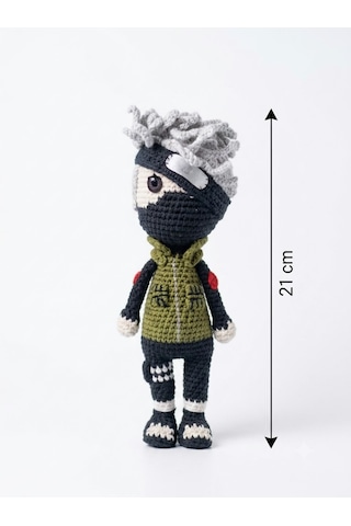 Kakashi Hatake Amigurumi Örgü Oyuncak - Anime Hediyelik Figür 21 Cm Yeşil