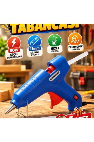 80 W 11 Mm Silikon Tabancası 5 Adet Silikon Hediyeli Hobi Ve Tamir Yapıştırma Seti