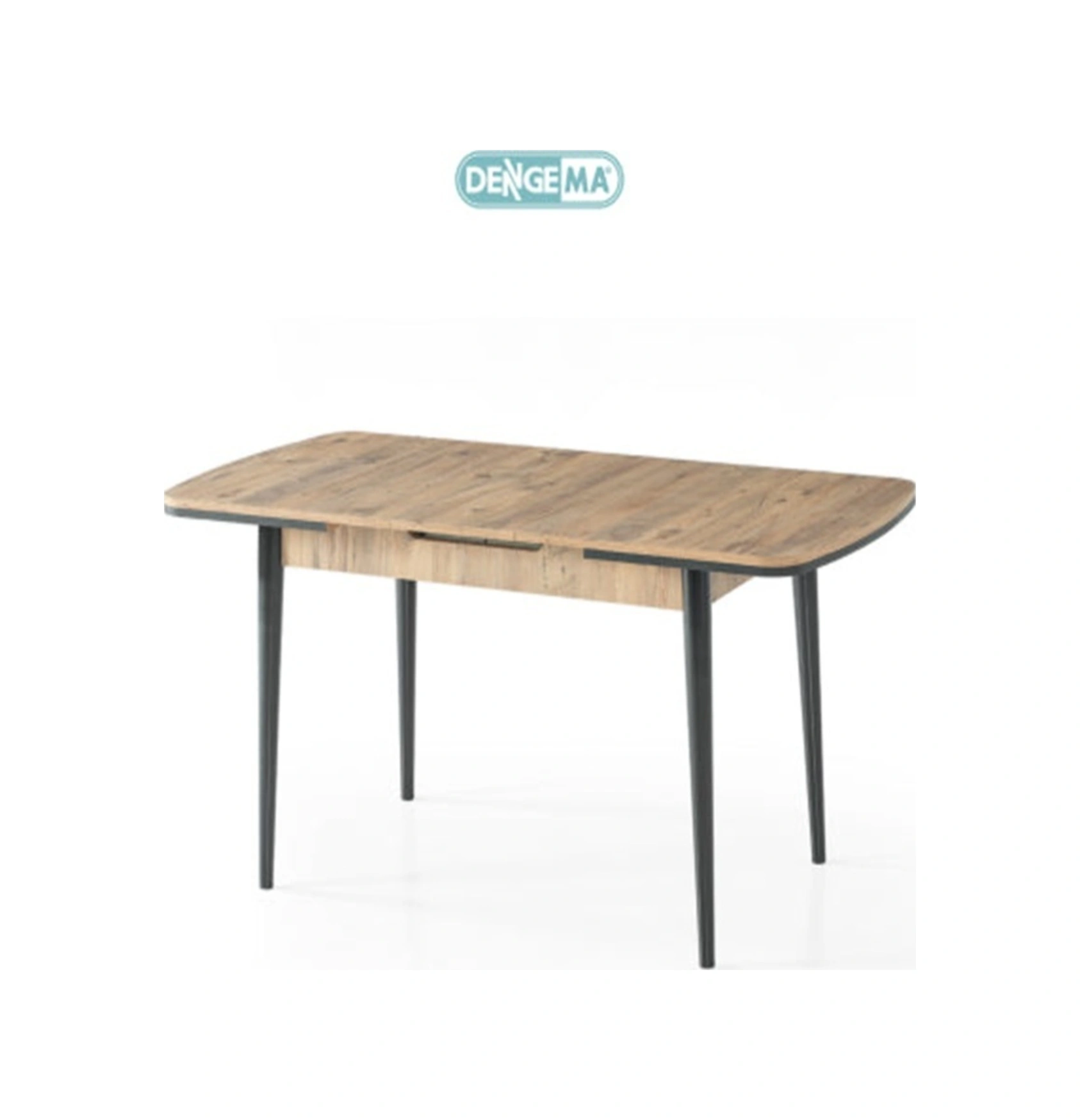 Dengema Berlin Açılır Dikdörtgen Masa Ceviz Desen, Siyah Ayak, 80 130 160 Cm Sandalyesiz, 4 6 Kişilik Ceviz Desen - Siyah Ayak