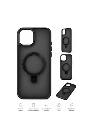İphone 11 Pro Max Uyumlu Siyah Magsafe Destekli Standlı Kılıf Color1036 İphone 11 Pro Max Uyumlu Siyah Magsafe Destekli Standlı Kılıf Color1036