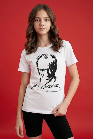 Tommy Life Beyaz Atatürk Baskılı Unisex Çocuk T-shirt - 11332