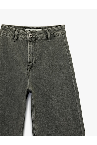 Koton Düğmeli Yüksek Bel Rahat Kesim Denim Pantolon - Culotte Jeans Gri 6sal40112md Gri
