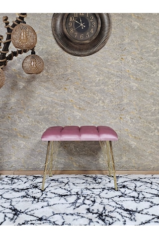 Zafir Metal Gold Tel Ayaklı 60 Cm Puf Bench - Puf - Bench - Oturak - Mutfak Oturağı - Antre Oturağı Pembe