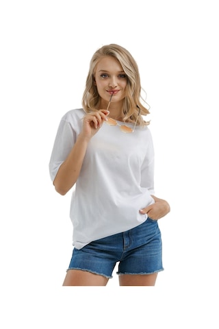 Armonika Kadın Beyaz Yuvarlak Yaka Oversize T-shirt Arm-23y012001