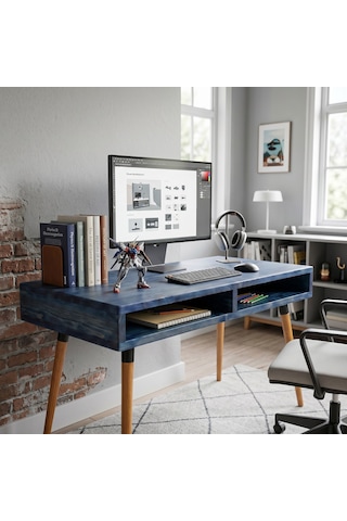 Mobenta Slot Desk: Masif Çalışma & Laptop Masası 2 Gözlü Depolama - 120x60 Ig Mavi