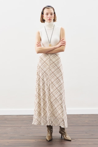 Desenli Tül Etek Bej Ekose Bej Ekose