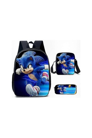 Sonic Temalı Üç Parçalı Okul Seti - Çocuklar Ve Hayranlar İçin Anime Esintili Sırt Çantası, Çapraz Çanta Ve Kalem Kutusu Diğer