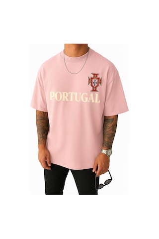 Portugal Baskılı Tişört Pembe