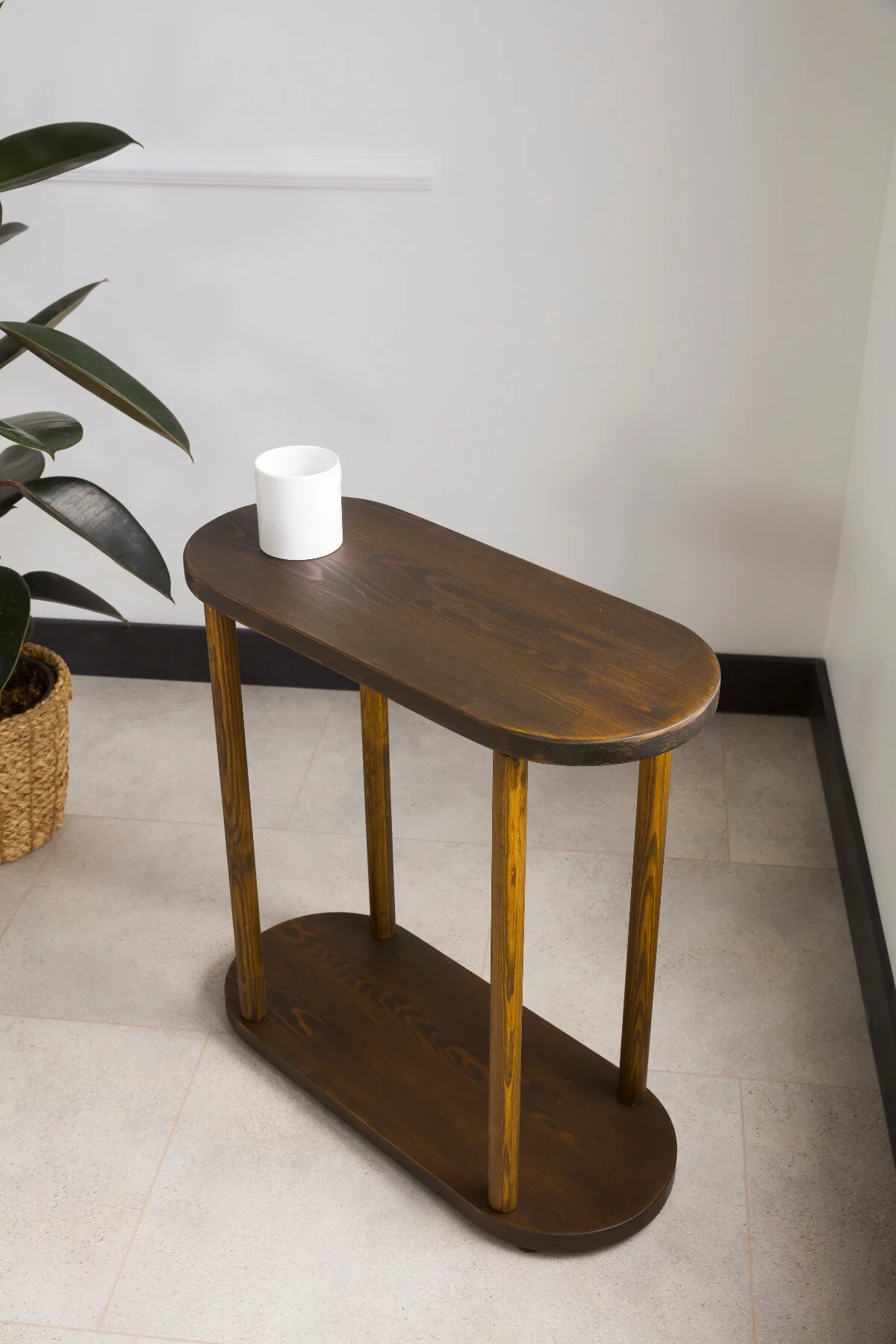 Furnirem Masif Ahşap Oval Yan Sehpa 55x20 Cm Koyu Ceviz