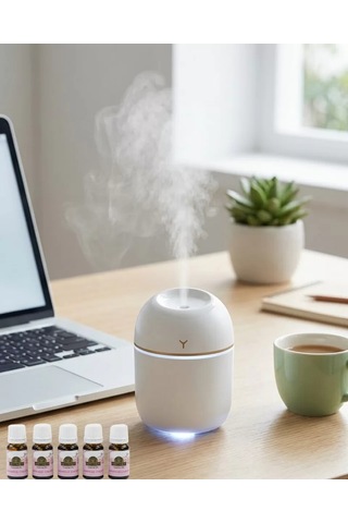 Mini Hava Nemlendirici Usb Bağlantılı Led Işıklı 5 Esans li Aromaterapi Difüzörü