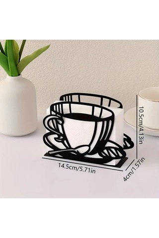 Xuweiwei Siyah Metal Peçete Tutucu - Kahve Fincanlı Dikey Masaüstü Mendil Klipsi Siyah