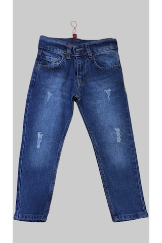 Erkek Çocuk Denim Mavi Tırtıklı Ligrasız Kot Pantolon Mavi