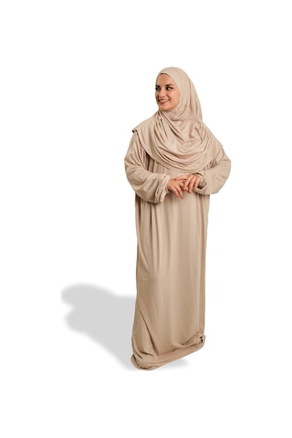 2 Parça Namaz Elbisesi Viskon Düz 2504 12 Bej