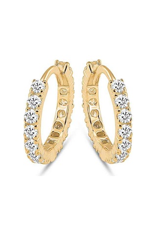 Halka Gümüş Küpe Zirkon Taşlı Gold