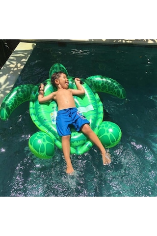 Küçük Kaplumbağa Figürlü Tırabzanlı Şişme Deniz Yatağı Çok Renkli