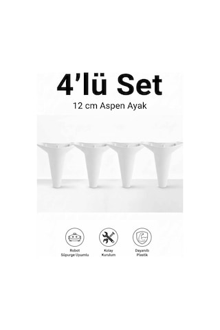 Aspen 12 Cm Beyaz 4'lü Set Koltuk Baza Dolap Tv Ünitesi Yatak Odası Konsol Ayağı Beyaz