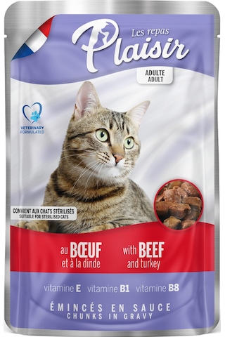 Plaisir Sığır Etli ve Hindili Pounch Yetişkin Yaş Kedi Maması 100 G