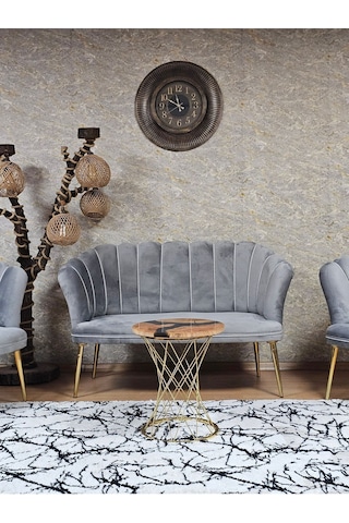 Zafir Papatya Çay Seti Koltuk Takımı Gold Sivriltme Ayak, Balkon, Salon, Ofis, Cafe Koltuk Takımı Gri