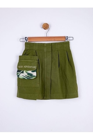 Kız Çocuk Cepli Tasarım Cep Detaylı Camping Etek-13361-yeşil Yeşil