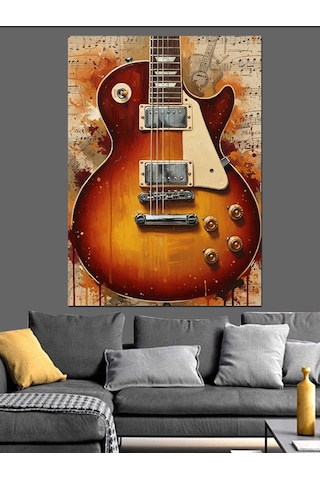 Ahşap Tablo Elektrik Gitar Gövdesi Müzik Notaları Çocuk Odası Tabloları