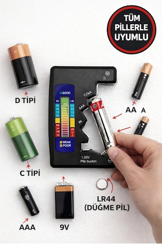 Evrensel Mini Pil Test Cihazı - Pil Doluluk Seviyesi Ölçer Ve Pil Durum Kontrol Aparatı