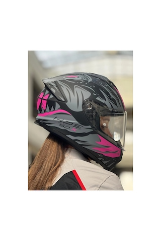 50.x Sharkbıte Mat Siyah-gri-pembe Kask Şeffaf Vizör Şeffaf