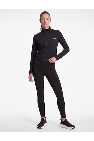 Koton Slim Fit Fermuarlı Dik Yaka Uzun Kollu Baskılı Spor Sweatshirt Siyah 7wak10111nk