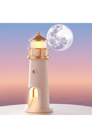 Hymark Deniz Feneri Projektör Ay Led Gece Lambası Kumandalı Kısılabilir Zamanlama Krem Üzeri Gold Patineli