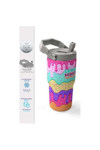 Coral High Dondurma Desenli Katlanır Ağızlıklı Çelik Termos 600 Ml 38907 Pembe