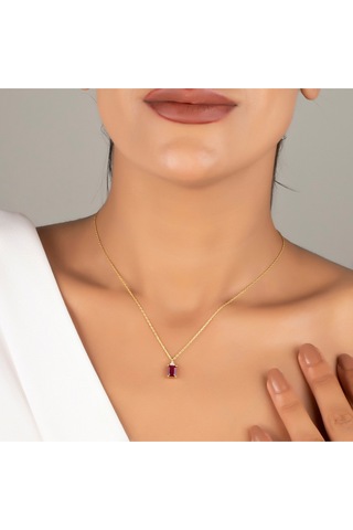 925 Ayar Baget Dikdörtgen Yakut Kolye, 14 Ayar Altın Ve Rose Altın Kaplama, Kadınlara Günlük Hediye Altın