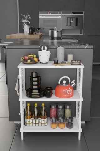 3 Raflı Çevir-tak Beyaz Telli Metal Gövdeli Çok Amaçlı Mutfak Rafı Ve Organizer Raf Beyaz