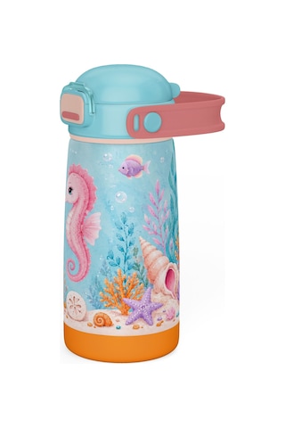 Puccon Mor Turkuaz Denizatı Baskılı Kız Çocuk 420 Ml Çelik Matara/suluk/termos - 60025 Pembe - Mavi