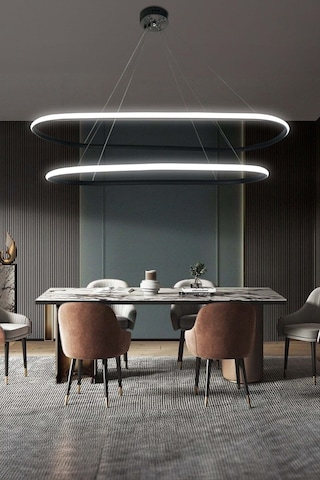 Gece Modern Led Aydınlatmalı Ev & Ofis Avizesi - - Kumandasız / Krom Krom