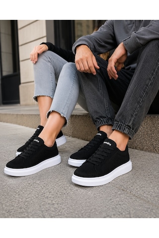 Günlük Rahat Taban Bağcıklı Sneaker Spor Ayakkabı Siyah Beyaz
