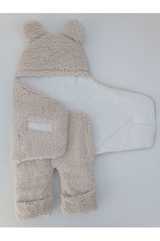 Bebek Dış Kundak Battaniyesi Welsoft Ekstra Uzun Kışlık Peluş Ayakları Açılabilen Uyku Tulumu 0-12ay Vizon