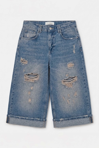 Itsbasic Kadın Kot Rengi 10s6-84 Yırtık Detaylı Maxi Bermuda Şort