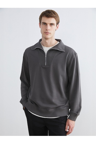 Lcw Vision Antrasit Fermuarlı Dik Yaka Erkek Sweatshirt