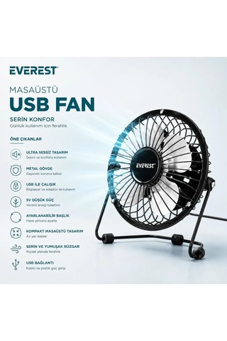 Jenerik Usb Şarjlı Metal Mini Masaüstü Fan 14.5x7.5x15 Cm