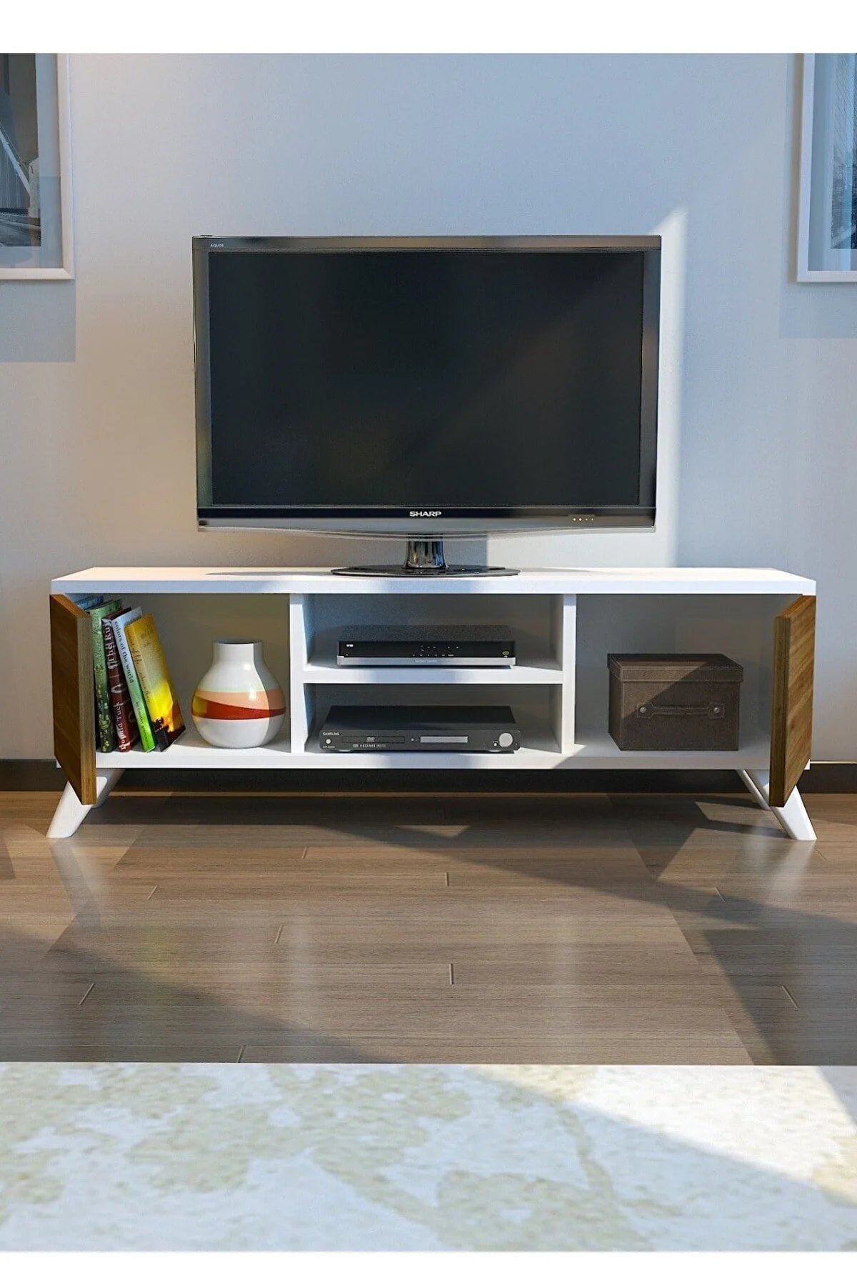 Irmak Mobilya Tv Sehpası Tv Ünitesi Ceviz Beyaz Yaşam Ünitesi Duvar Ünitesi Mini Tv Sehpası Ceviz