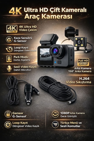 Provzen Fx-a232w Çift Kameralı Araç Kamerası Full Hd Ön + Arka Kamera, G-sensör, Gece Görüş, Döngüsel Kayıt