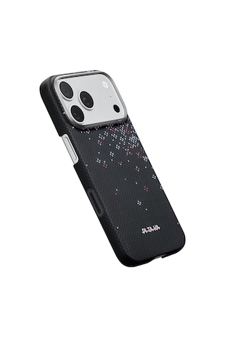 İphone 17 Pro Max Uyumlu Kılıf M-safe Şarjlı Aramid Fiber Pitaka Sakura Hours Serisi Kapak Siyah